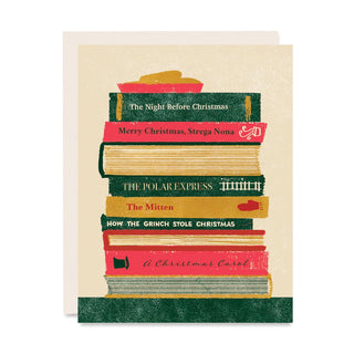 Stack of Christmas Books Letterpress Card