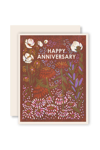 Greeting card with floral design and 'Happy Anniversary' text on a white background