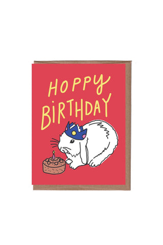 Birthday card with a rabbit and 'Happy Birthday' text on a red background