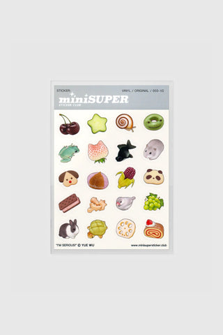Sheet of stickers with various illustrations on a white background