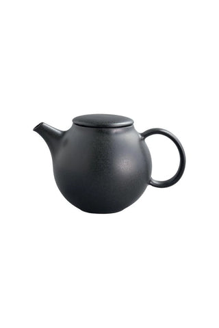 A matte black ceramic teapot with a matching lid, shown against a plain white background.