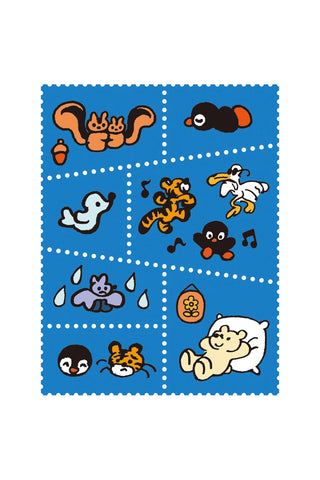 Set of cartoon animal illustrations on a blue grid background