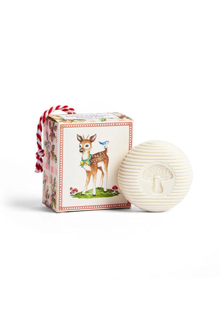 Decorative soap with a packaging box featuring a deer illustration on a white background