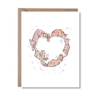 greeting card with illustration of cats in a heart shape