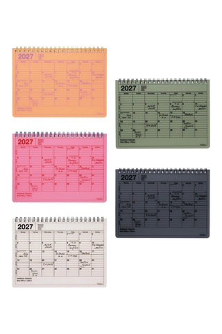 Colorful 2027 notebook calendars on a white background