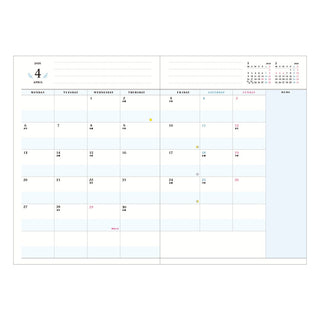 Monthly calendar for April shaded blue on a white background