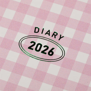 Pink checkered fabric with 'DIARY 2026' text