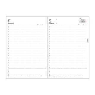 Two-page spread of a planner with days of the week labels and vertical hours.