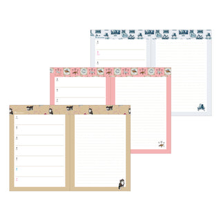 Set of three pages from a planner with different designs on a white background