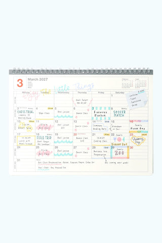 Monthly calendar with colorful writing