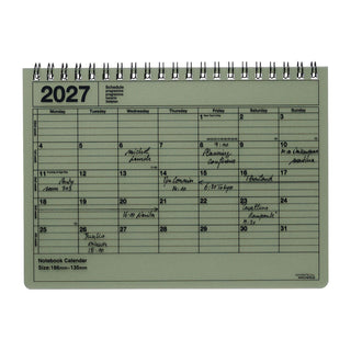 Khaki 2027 monthly notebook calendar on a white background
