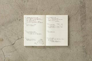 Open book with text and illustrations on a textured beige surface