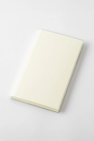 White notebook with a clear cover on a white background