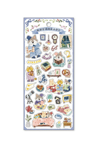 Sheet of decorative stickers with cartoon characters and objects on a white background