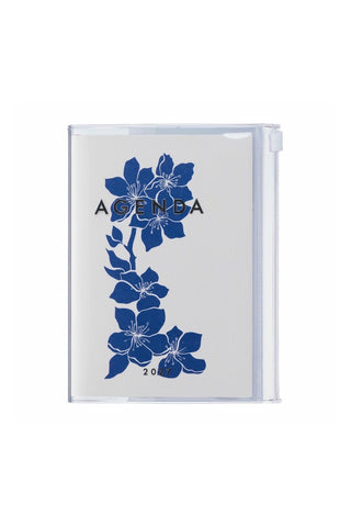 planner with zipper pocket and cover of dark blue flowers on a light background