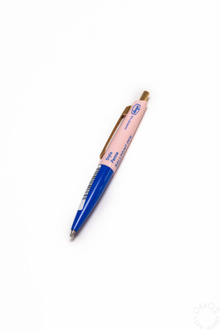 Pen with pink and blue body on a white background