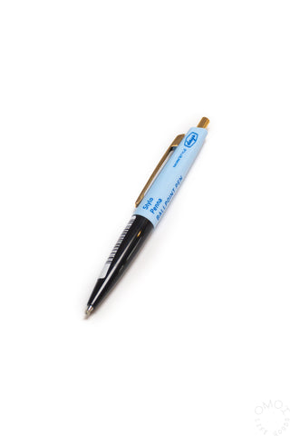 Pen with light and dark blue body on a white background
