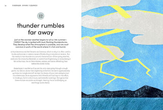 Page from a book with text and an illustration of lightning bolts in the sky.