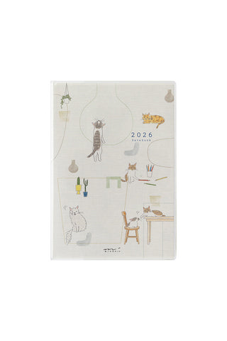 2026 calendar with cat illustrations on a white background