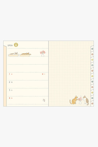 Calendar planner with animal illustrations on a white background