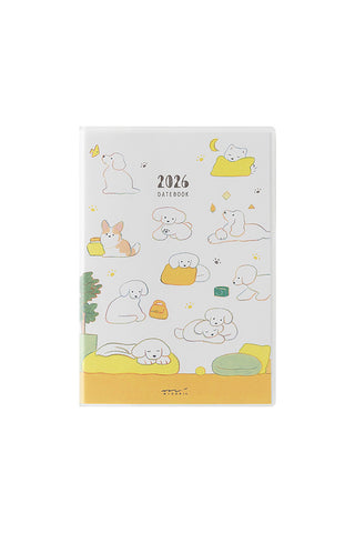2026 calendar with dog illustrations on a white background