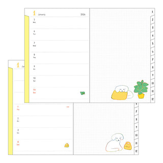 Planner with cute dog illustrations on a white background