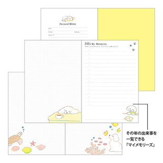 Set of planner pages with cute illustrations on a white background