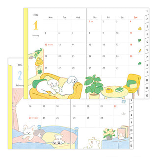 Calendar with cute illustrations of animals in a room