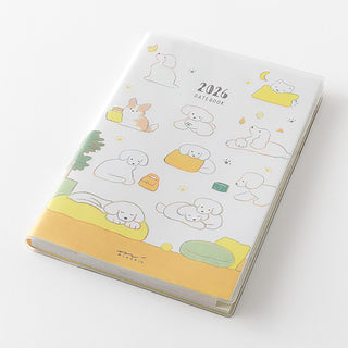 2026 planner with cute dog illustrations on a white background