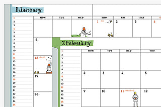 Calendar with a cartoon old man on each day's date