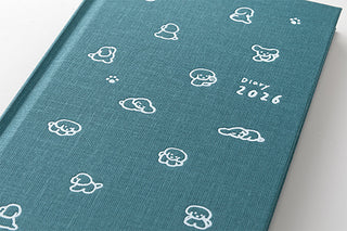 Teal diary with white animal illustrations and 'Diary 2026' text