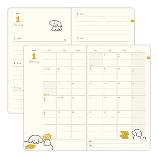 Calendar with cute dog illustrations on a white background