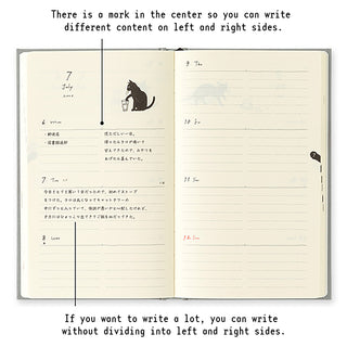 Open notebook with a mark in the center for left and right side writing