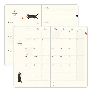 Calendar with cat illustrations on a white background