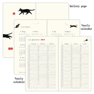 Calendar and schedule planner with cat illustrations on a white background