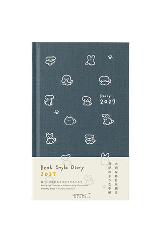 Midori 2027 Fluffy Dog B6 Monthly Block + Weekly Diary Planner Navy