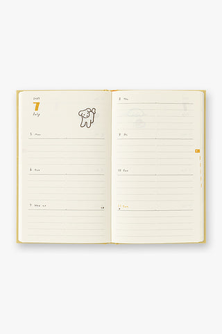 Midori 2027 Fluffy Dog B6 Monthly Block + Weekly Diary Planner Yellow
