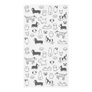 Sheet of black and white dog illustrations on a white background