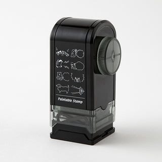 Black paintable rotary dial stamp rear view with rotating dial and icon panel