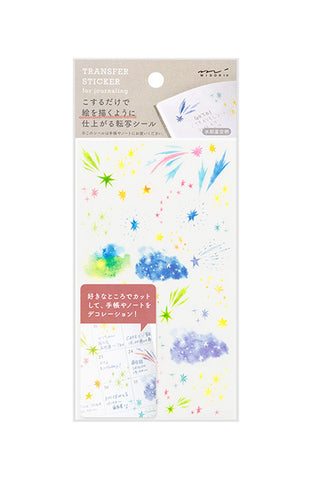 Transfer stickers with colorful star designs on a white background