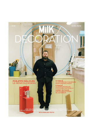 Front cover of the Milk Decoration magazine, featuring Philippe Malouin standing in a workshop-like interior