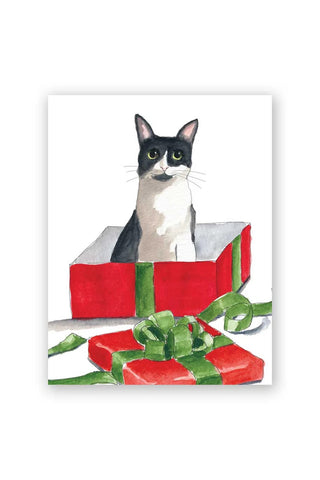 Cat in Christmas Box Greeting Card Set of 8