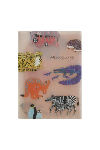 Folder case with animal illustrations on a pink background