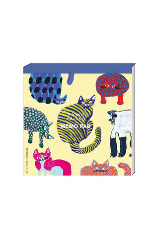 Memo pad with colorful cat pattern on a white background