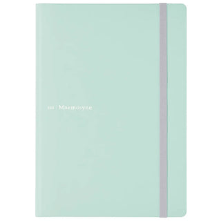 A mint green hardcover notebook with a vertical elastic closure band and the text '888 | Mnemosyne' printed in white on the front cover, shown against a plain white background.