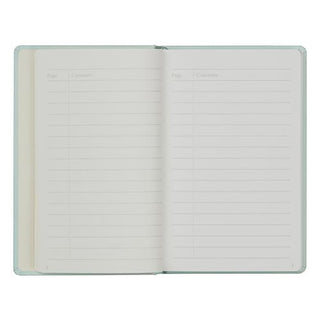 An open notebook with blank page for page and contents columns, shown against a plain white background.