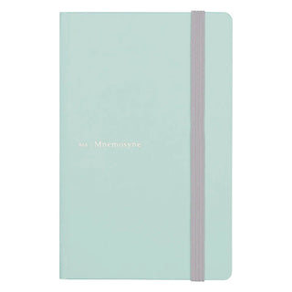 A mint green hardcover notebook with a vertical gray elastic closure band and gold foil text reading '868 | Mnemosyne' on the front, shown against a plain white background.