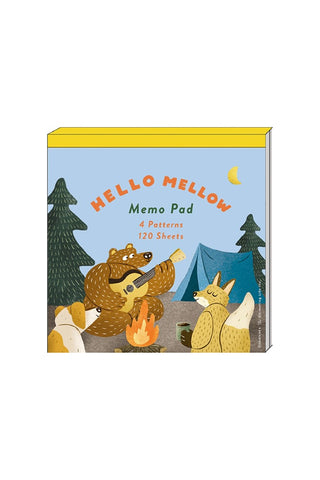 Memo pad with bear, fox and dog illustration camping on a white background