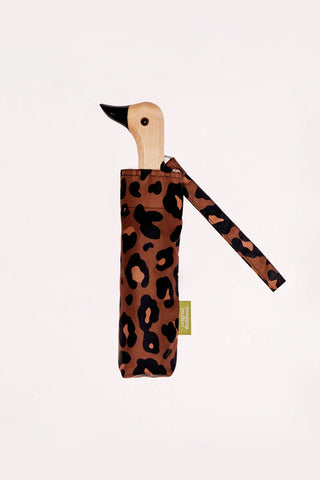 Leopard print umbrella with wooden duck head handle