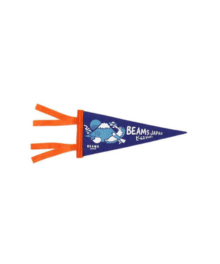 Small pennant flag with orange and blue colors on a white background